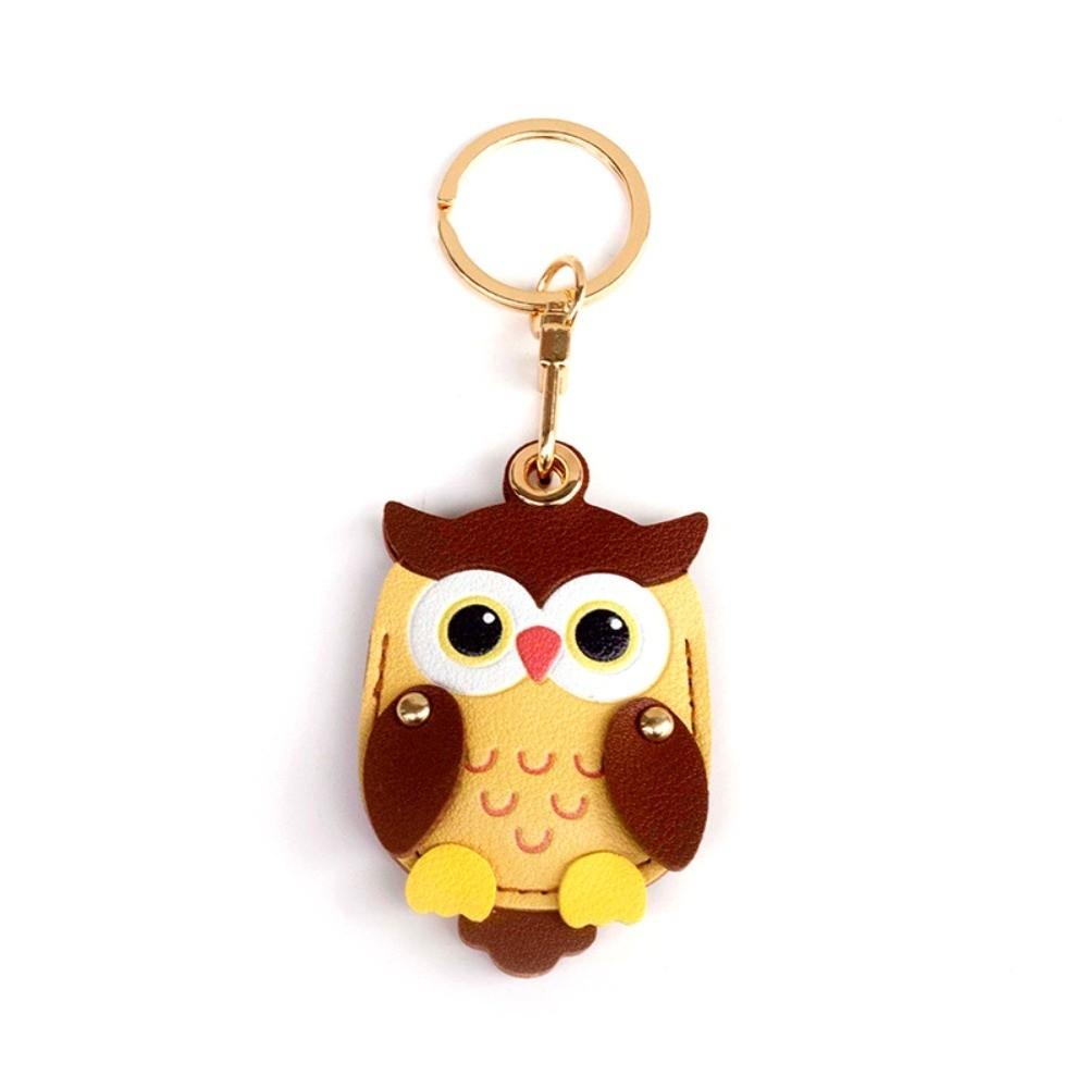 Faux Leather Cartoon Owl Keychain Cartoon Owl Charm Access Card Case Keyring Key Ring