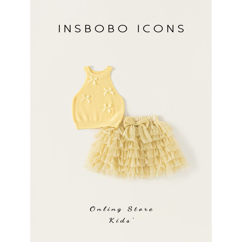 Insbobo Girls' Summer Outfit 2026 New Style Baby Girl Mesh Skirt Two-Piece Set Children's Summer Fashion Trendy Children's Clothing