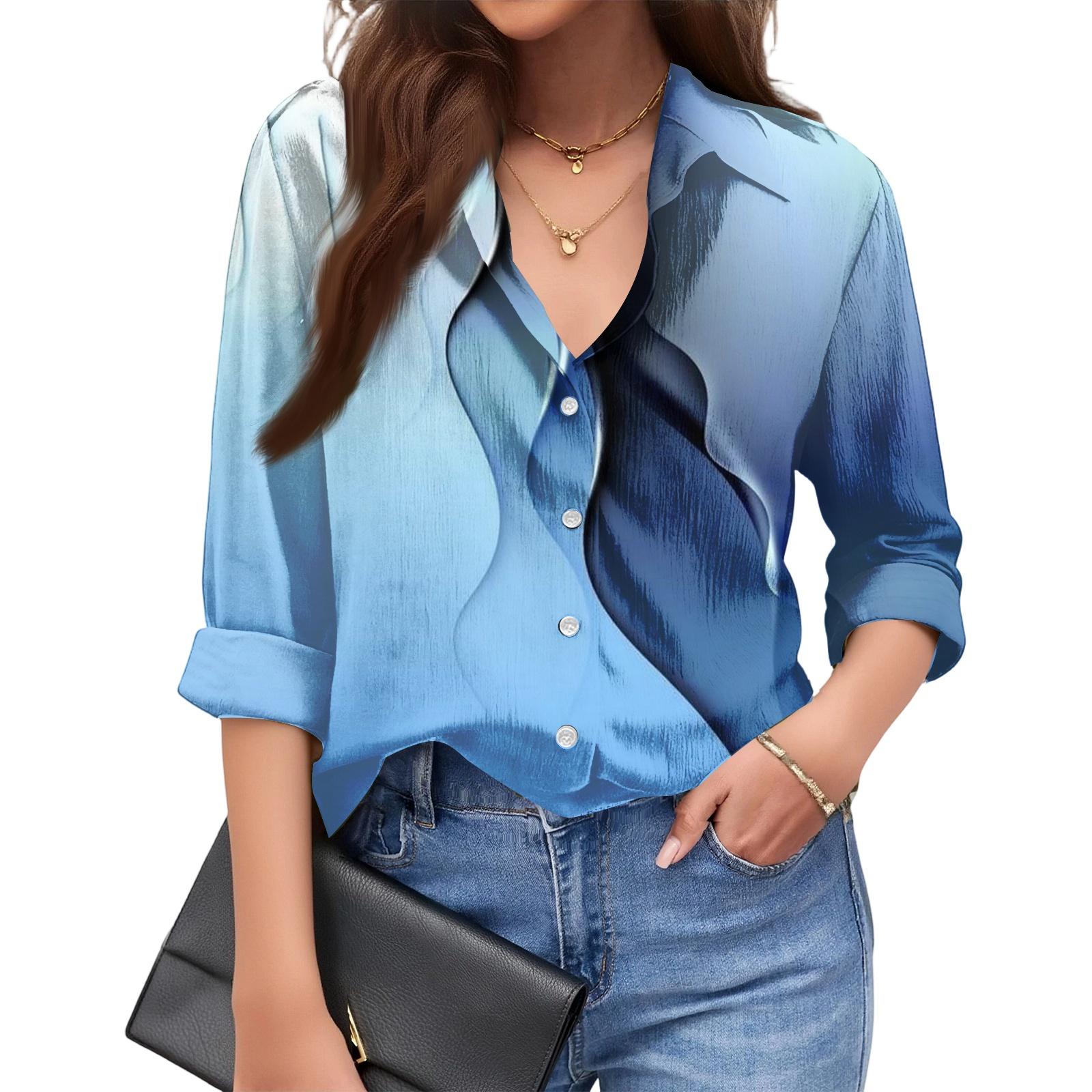 

Women s Fashionable Casual Loose Geometric Patchwork Print Long-sleeved Shirt XL