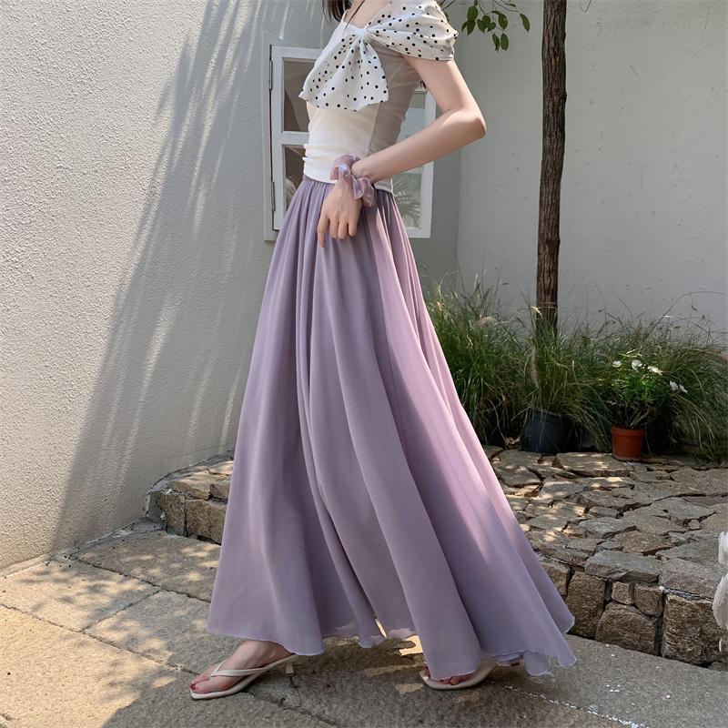 Summer Beach Vacation Skirt Women's Chiffon A-Line Maxi Skirt High Waist Flowy Hem with Elegant Drape & Wide Silhouette