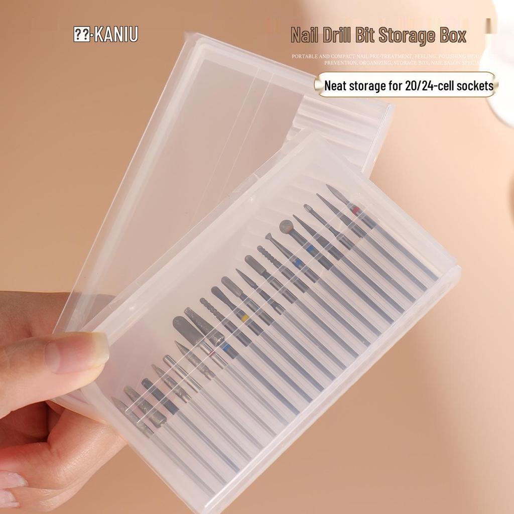 Nail Art Grinding Head Storage Box - Portable, Dustproof, Lightweight, Semi-Transparent Acrylic Organizer