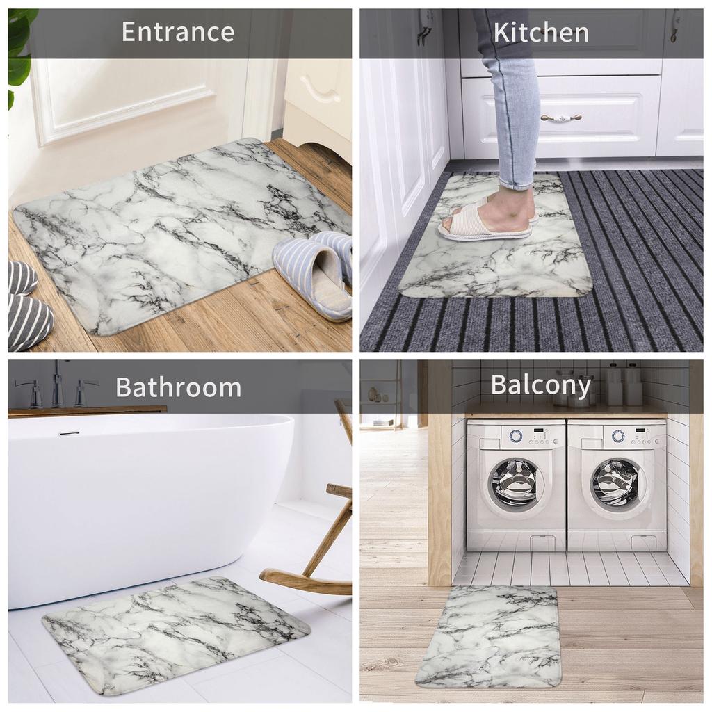 White Marble Texture Doormat Mat Anti-Slip Abstract Art Kitchen Bathroom Balcony Rug Carpet 40*60cm