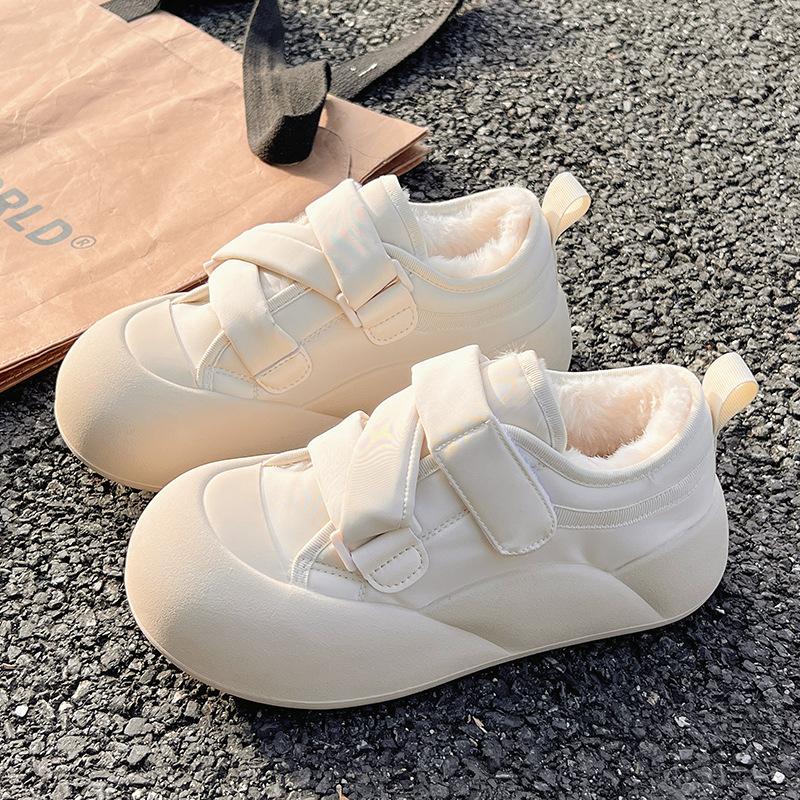 2 Зимние новые толстоподошвенные велюровые на липучках маленькие белые туфли женские универсальные хлебные туфли повседневные кеды 35