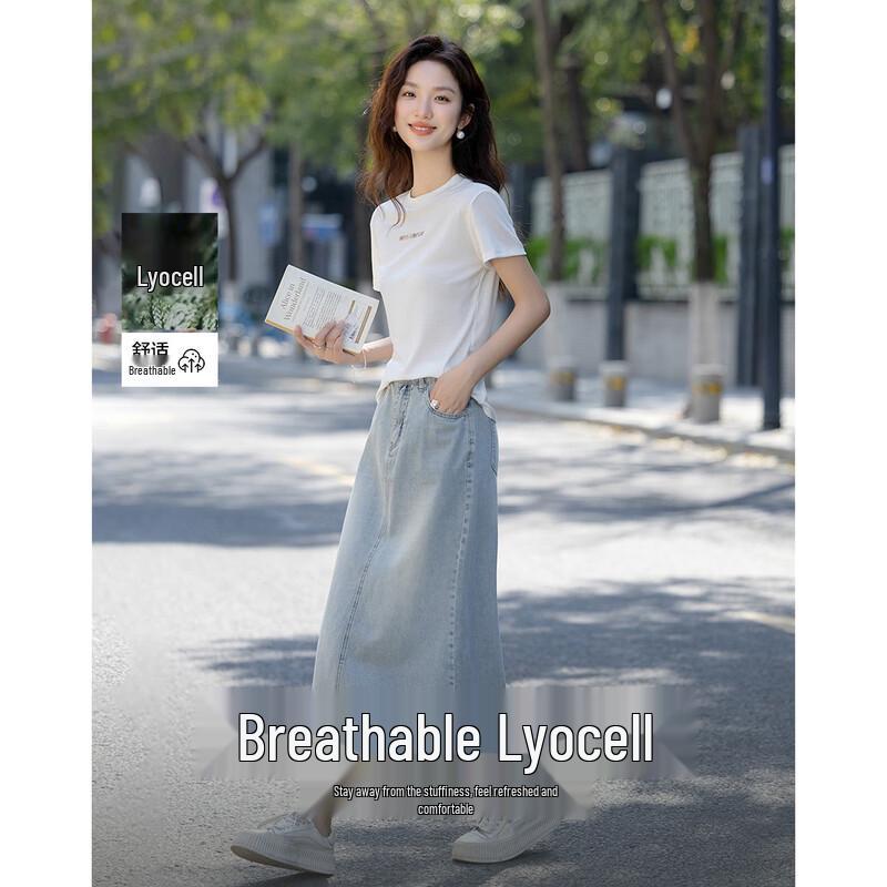 Demana Women s Breathable Lyocell Letter Print T-Shirt S