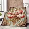 Vintage Baroque Carving Frame Pink Peony Oil Painting Flannel Blanket Soft Warm Throw Blanket For Sofa Bedroom Farmhouse Home
