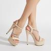 Summer Women Platform Heels Rhinestone 15CM Stiletto Heeled Sandals Ankle Buckle Nightclub Model Stage Ladies Shoes