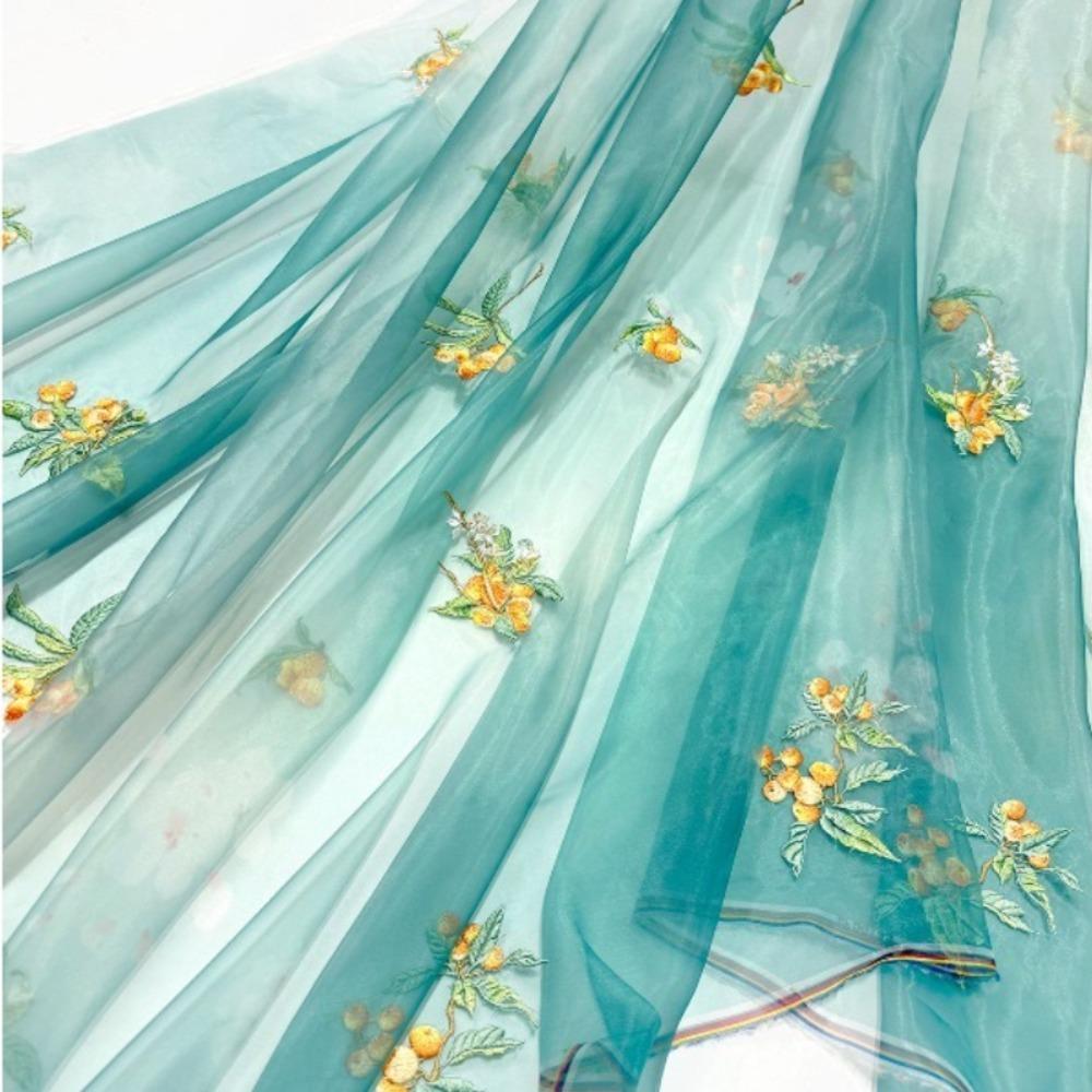 100x150cm Loquat Fruit Embroidery Cloth Gradient Chiffon Fabric Transparent Hanfu Cloth Sewing Costume Party Clothing