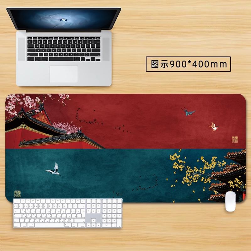 Zen Japanese Landscape Desk Mat with Birds and Mountains Gaming Mouse Pad
