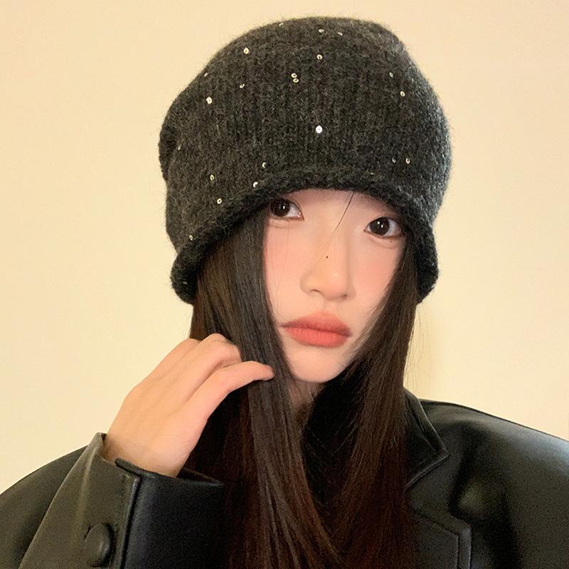 Glitter-sensitive Knitted Woolen Hat for Women New Autumn and Winter Fashionable and Versatile Baotou Hat That Shows Face Small Cold Hat
