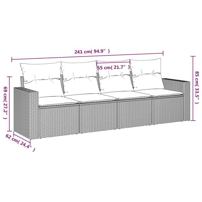 VidaXL Garden Lounge Set 4 Pcs with Grey Cushions Wicker 3218670