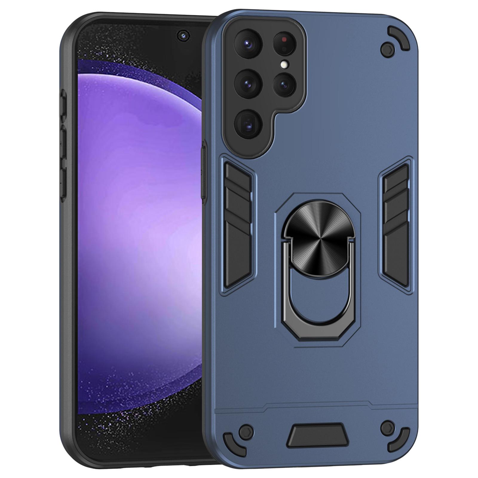 

For Samsung Galaxy S24 Ultra Case Ring Kickstand PC+TPU Phone Cover Support Magnetic Car Mount Blue