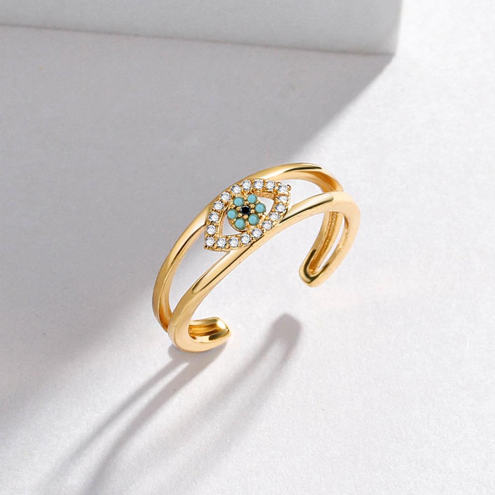YILUOCD Blauwe Zirkoon Duivelsogen Open Verstelbare Ringen Geluk Turkse Boze Oog Vingerringen Voor Vrouwen Trouwring Sieraden