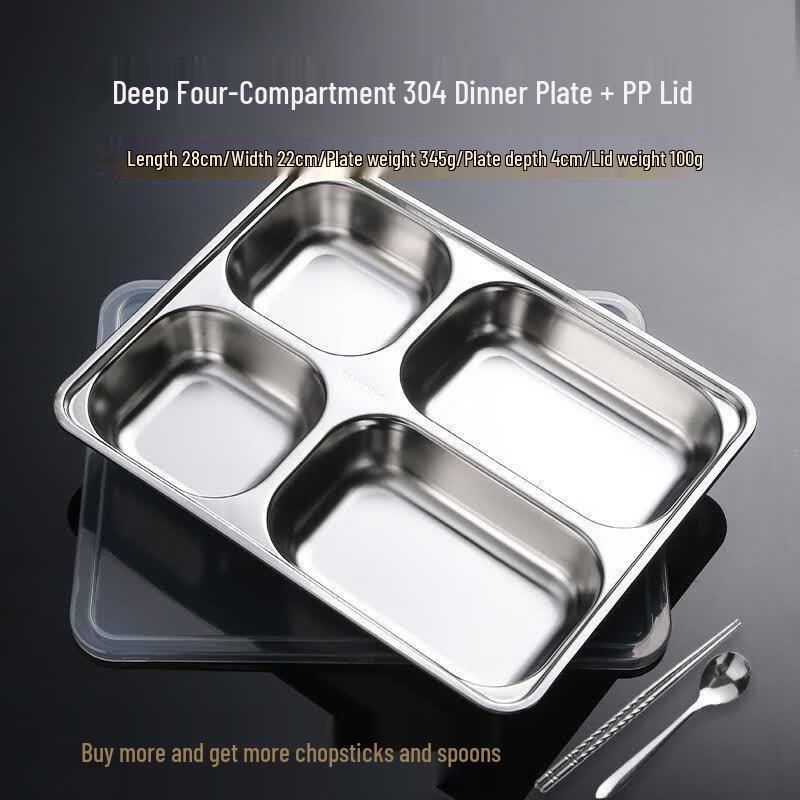 Ruhan 304 Stainless Steel Four-Compartment Lunch Tray with Lid
