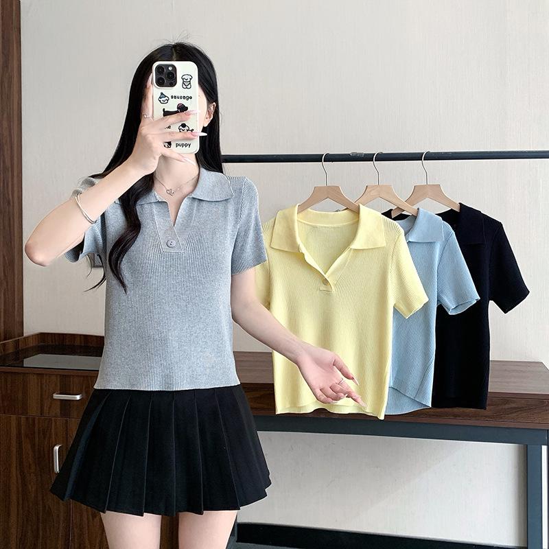 Plus Size Women s High-End Knit Short Sleeve Slimming Top 4XL