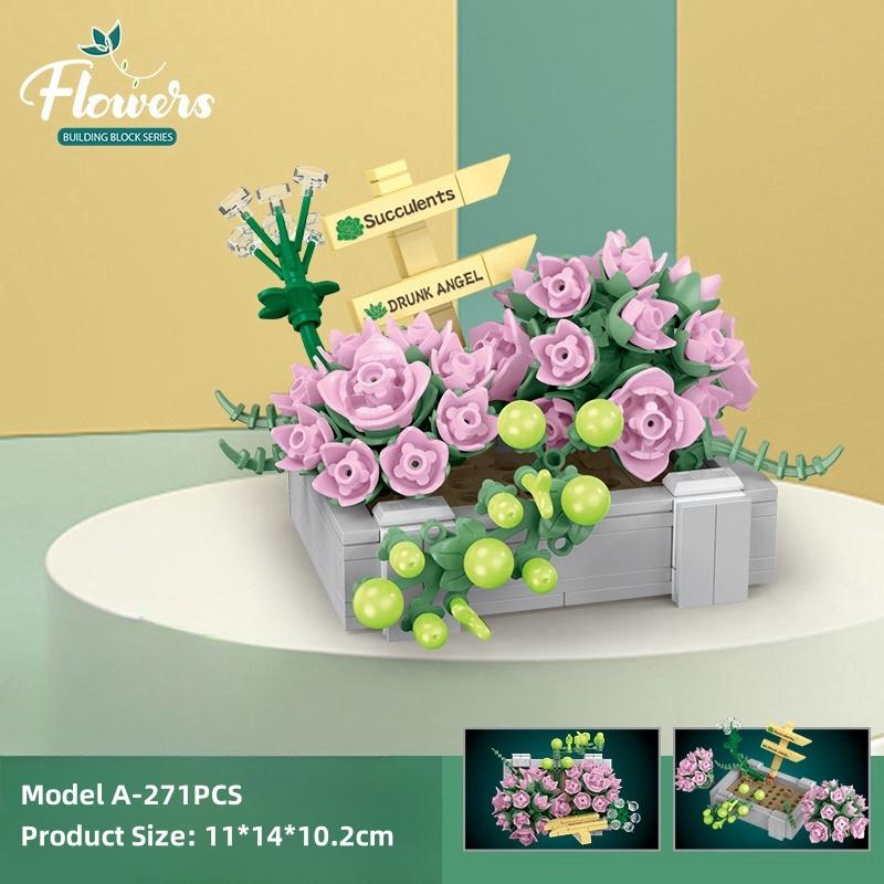 Flowers Succulents Bouquets Building Blocks Plants Succulent 3D Model Decoration DIY Mini Puzzle Assembled Children's Toy