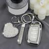 Key Fob Cover with Diamond Keychain Car Key Holder Case Compatible with Smart Remote Key Protector for Women, 4 Buttons (Silver-Heart)