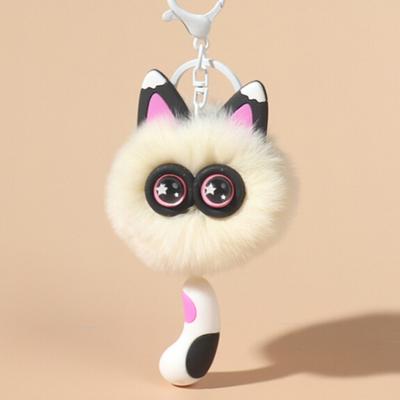 Chaveiro Pingente Gatinho Cabelo de Coelho Rex Fofo Coração de Menina Pelúcia Desenho Animado Boneca Boneca Acessórios de Bolsa Presente