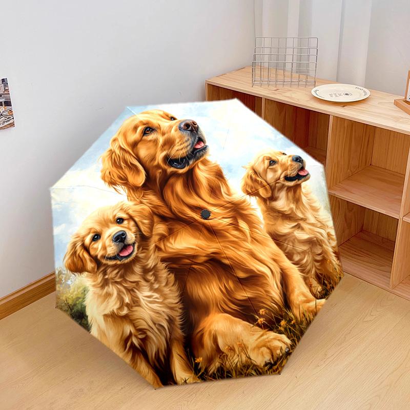 1 PC Automatic Folding Umbrella - Golden Retriever Pattern, Portable & Foldable Design with 8 Ribs, Christmas Birthday Gifts
