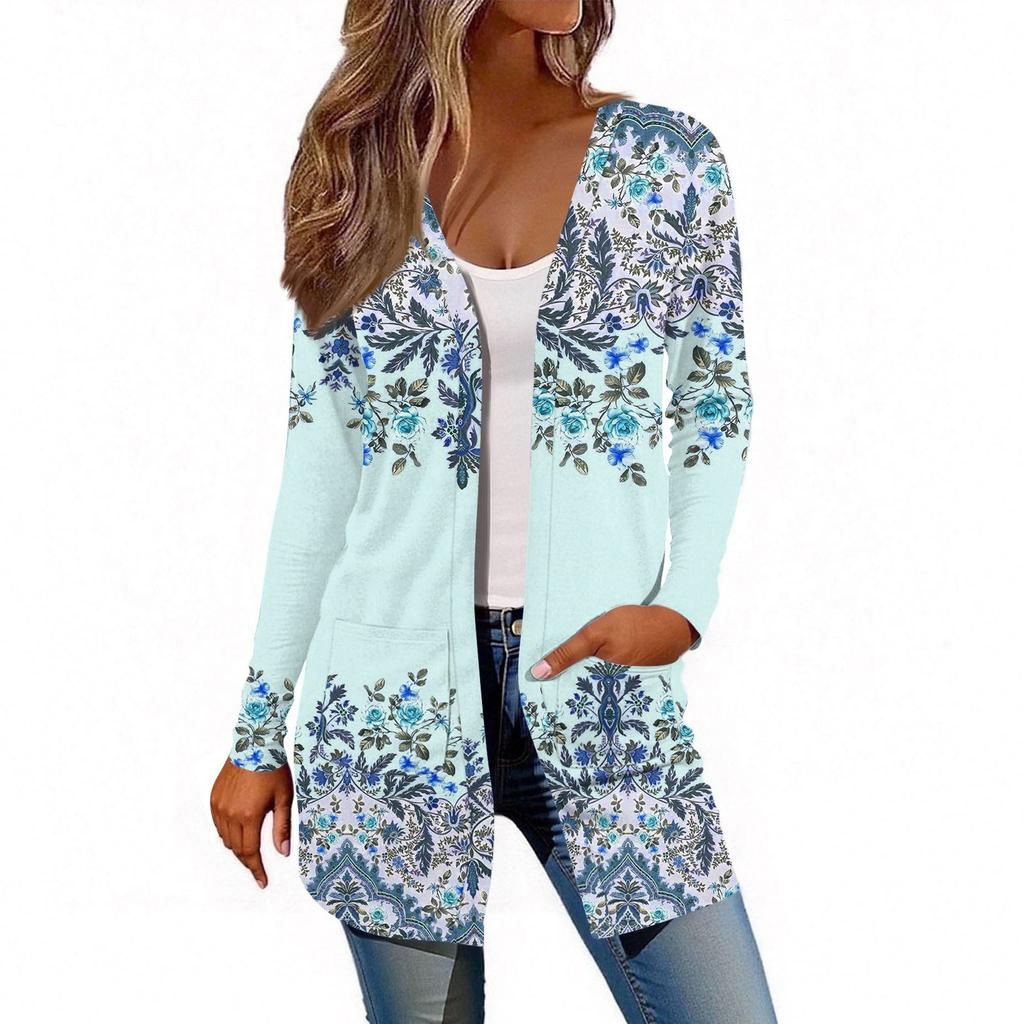 Dámský kardigan s dlouhým rukávem, ležérní bunda s kapsami, top