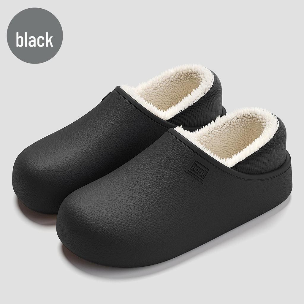 Unisex Waterproof Non-Slip Plush Indoor Cotton Slippers - Warm Full Coverage for Autumn/Winter.