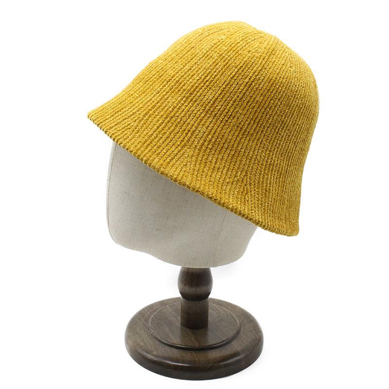 Ins Chenier Dome Knitted Bucket Hat Female Solid Color Small Face Thickened Bucket Basin Hat