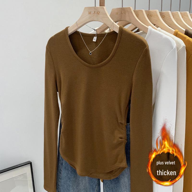 

Женский плиссированный флисовый топ с U-образным вырезом и длинными рукавами - Осень/Зима 2023, многоцветный M