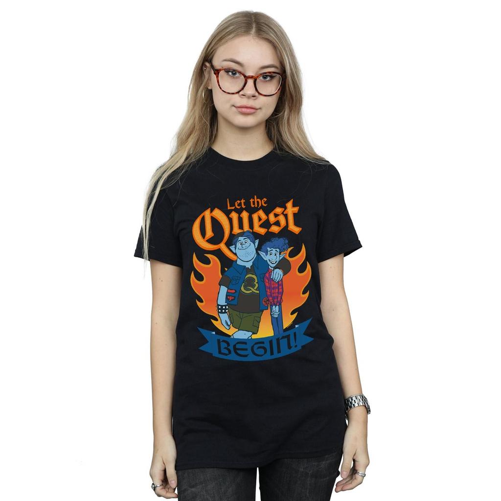Disney Womens/Ladies Onward Let The Quest Begin Cotton Boyfriend T-Shirt