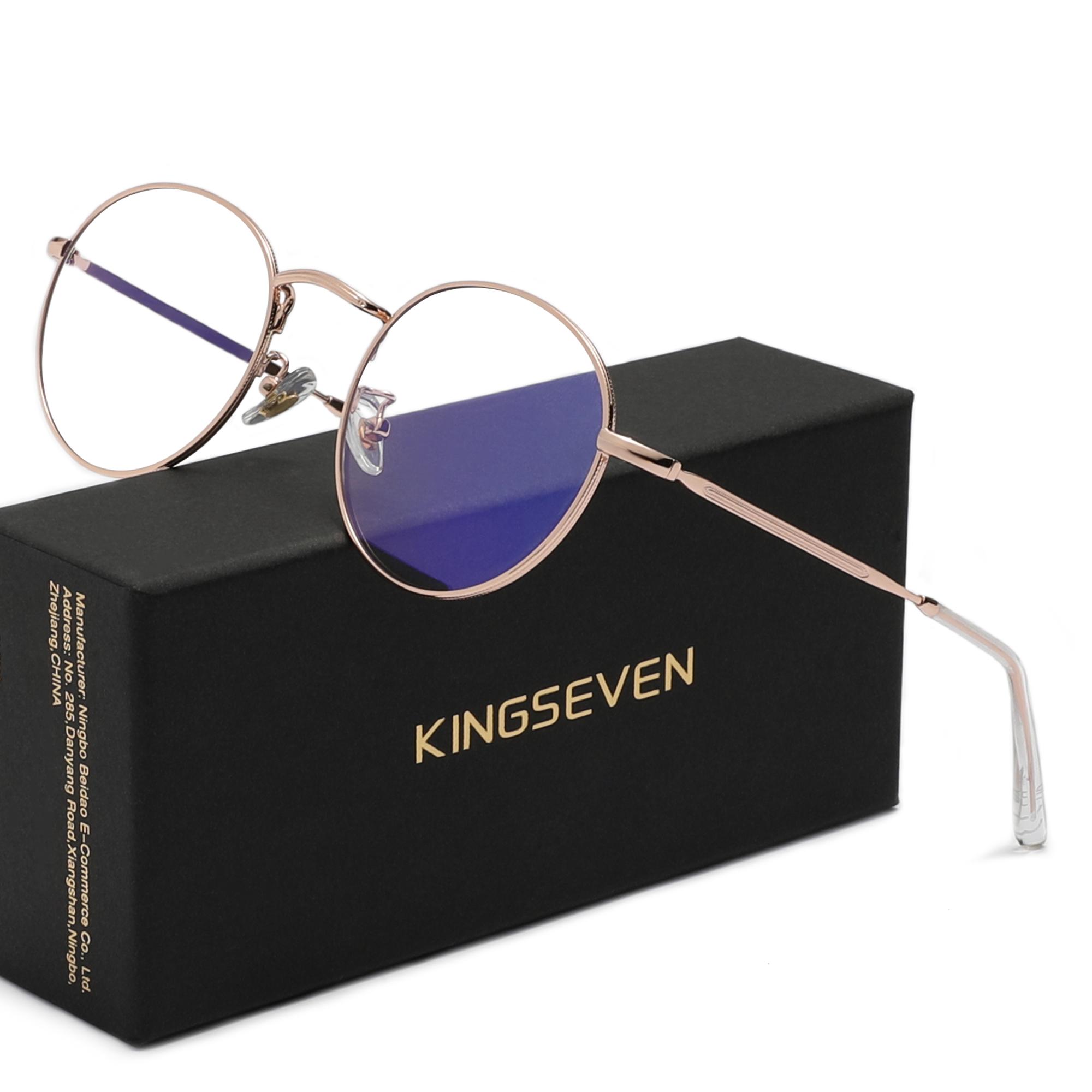 KINGSEVEN Fashion Blue Light Blocking Glasses Men/Women Round Eyeglasses Transparent Lens Anti-Blue Ray Reading Eyewear