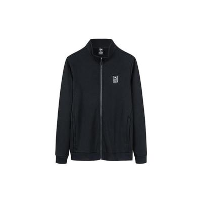 Solid Color Logo Patch Stand Collar Zip-Up Fleece-Lined Sweatshirt Jacket Men Outerwear Black 952237735-3