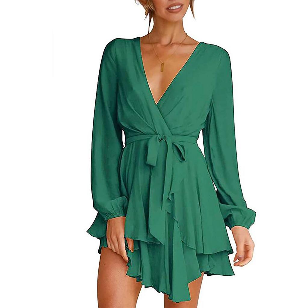 Women's Casual Fashion Solid Color Loose Long Sleeves Pocket Shirt Dress