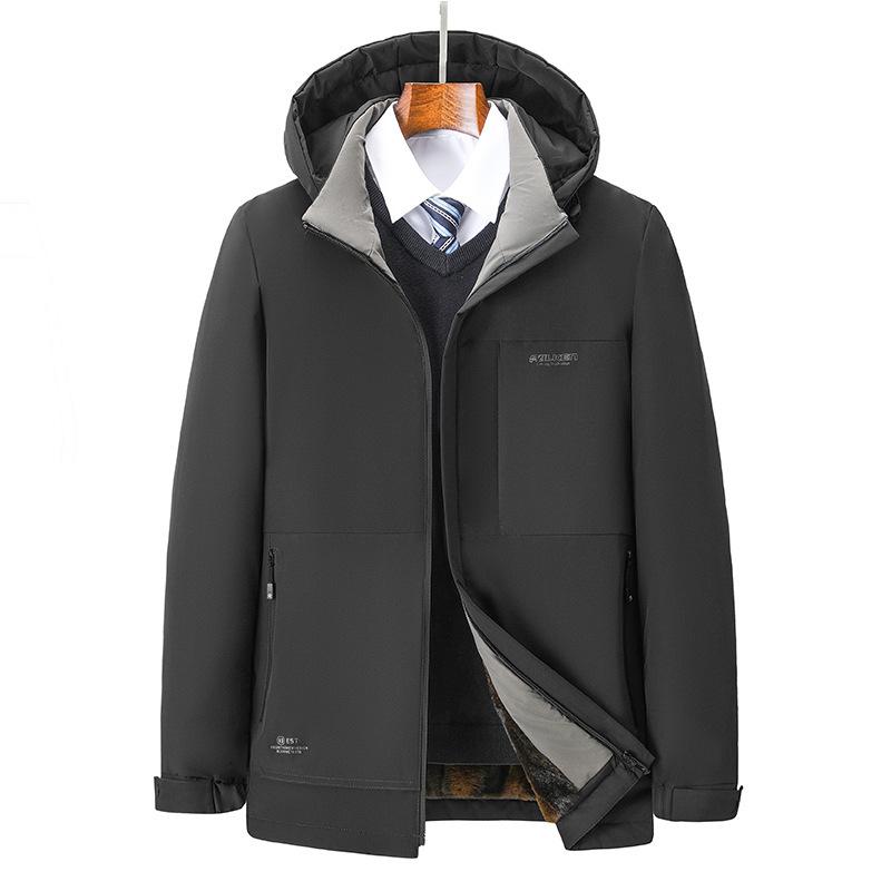 

Men s velvet cotton-padded clothes winter new middle-aged and old thickened warm hooded cotton-padded clothes jacket men s cotton-padded clothes L