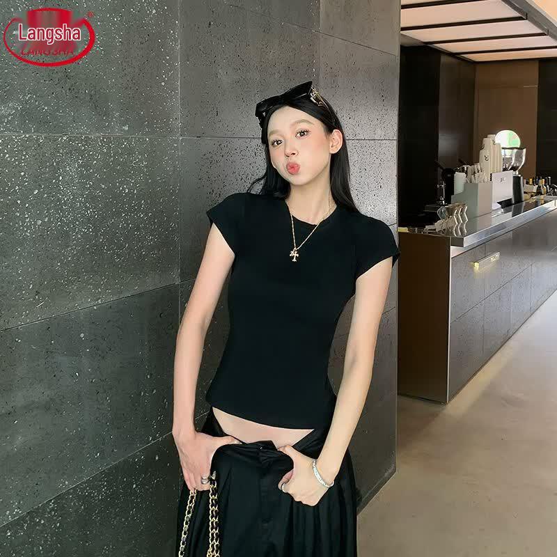 Langsha Women s Basic Round Neck Short Sleeve T-Shirt L
