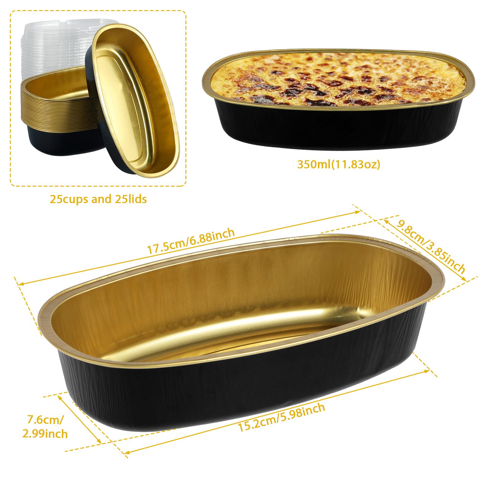 

25Pcs Mini Loaf Pans with Lids 350ml Aluminum Foil Cake Container Heat Resistant Mini Cake Pans Oval Cupcake Baking Cups