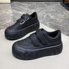 Fashion Black Leather Platform Shoes Thick Sole Massive Chunky Shoes Women Spring 2024 Lady Comfortable Casual Ladies Walking Sneakers