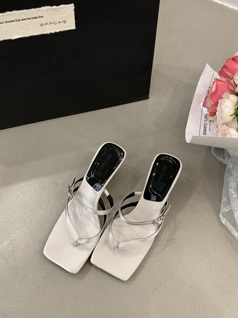 2025 Summer New High-heeled Sandals French Square Toe Flip-flops Women's Shoes Outside