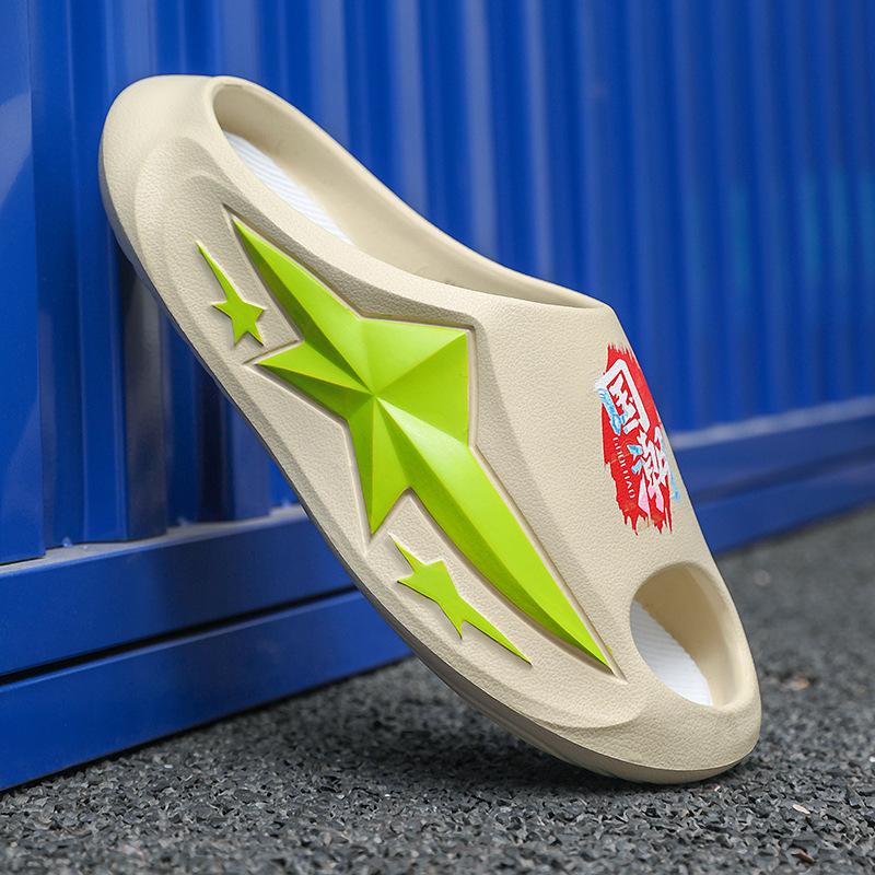 

2025 summer new slippers men s outer wear sports one-word drag couple non-slip stepping on shit feeling thick bottom cool slippers men s 45