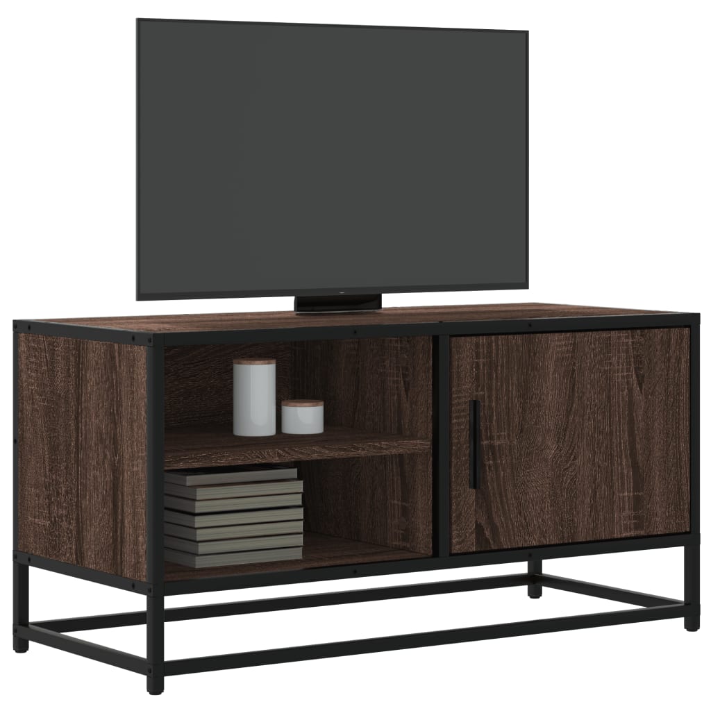 TV Stand in Oak Effect 80 x 34.5 x 40 cm Particleboard and Metal