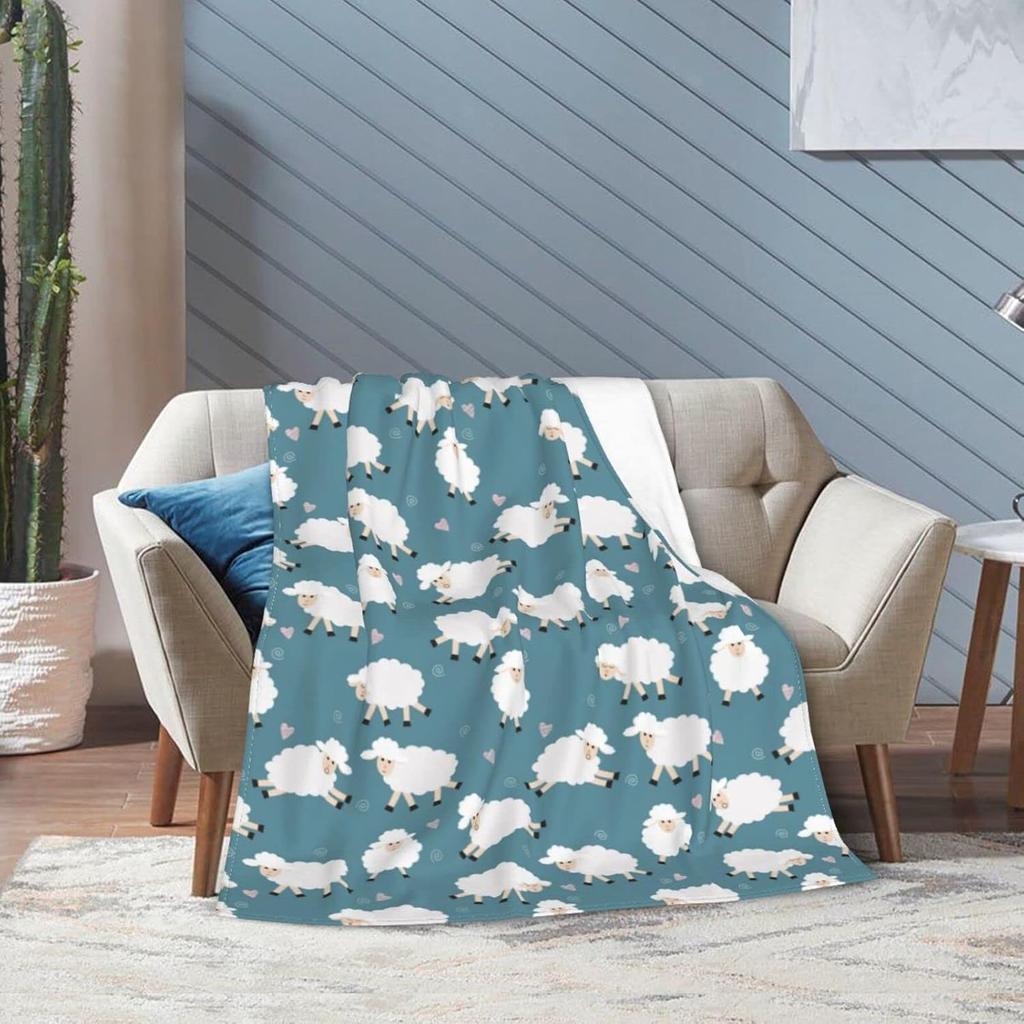 Perinsto Cute Sheep Throw Blanket Ultra Soft Warm All Season Cartoon Animals Decorative Fleece Blankets For Bed Chair Car Sofa C