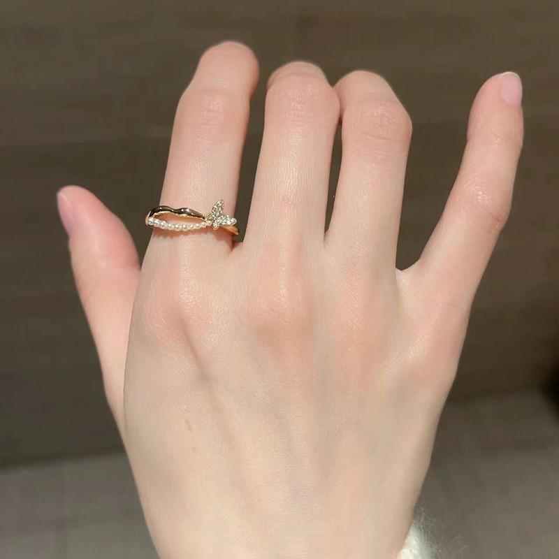 Unique Colorful Enamel Butterfly Knot Ring For Women Trendy Luxury Jewelry