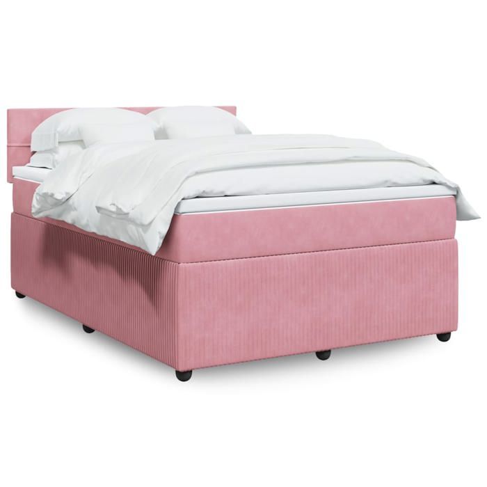VidaXL Slatted Bed Base with Mattress Pink 140x200 Cm Velvet 3290063