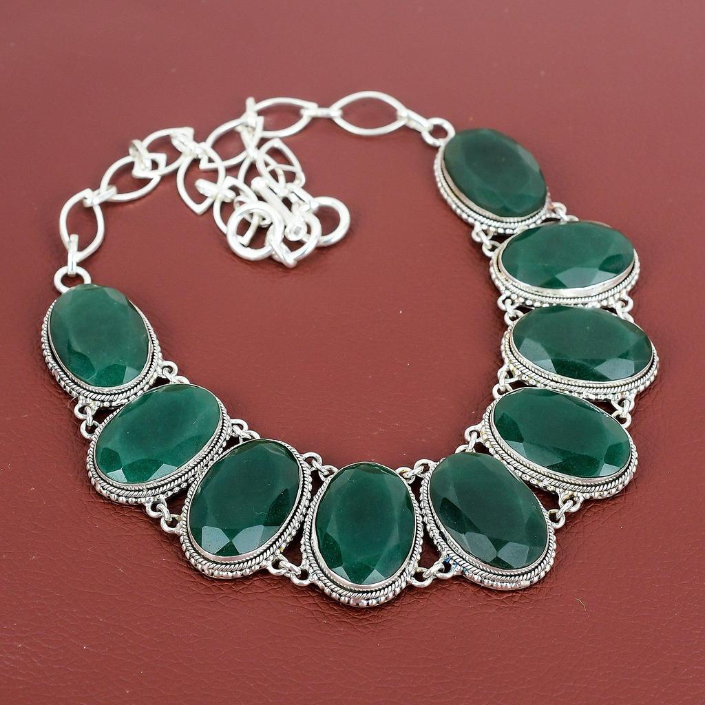 Faceted Zambian Emerald Necklace Gemstone Jewelry 925 Sterling Silver Adjustable Chain Necklace Handmade Vintage Necklace Engagement Gifts