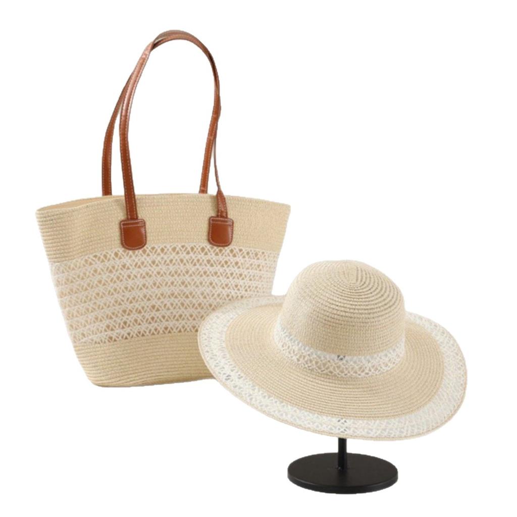 Summer hat women's sunscreen visor straw bag two-piece set summer outdoor straw hat sun hat
