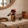 Artistic Retro Room Ornament Rustic Wooden Cat with Spring Shaking Head for Farmhouse Tabletop Cute Figurine Shelf Decor, Handcrafted Folk Art Animal