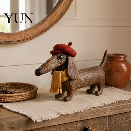 Artistic Retro Room Ornament Rustic Wooden Cat with Spring Shaking Head for Farmhouse Tabletop Cute Figurine Shelf Decor, Handcrafted Folk Art Animal