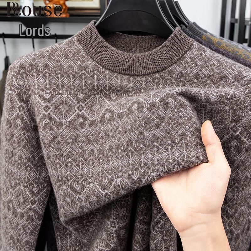 Men s Warm Lamb Wool & Yak Down Casual Round Neck Sweater XL