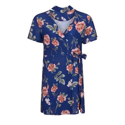 Curvy Damen/Damen-Wickelkleid in Marineblau mit Rosenmuster