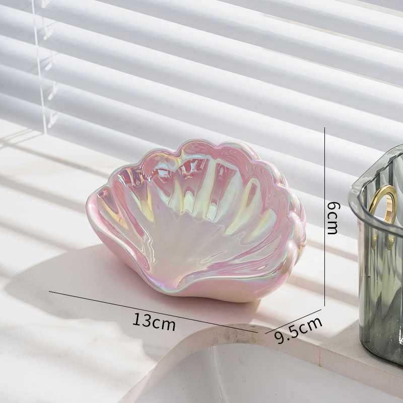Shell Shaped Ceramic Soap Dish Bathroom Accessories Soap Holder Draining Box Creative Desk Jewelry Display Tray