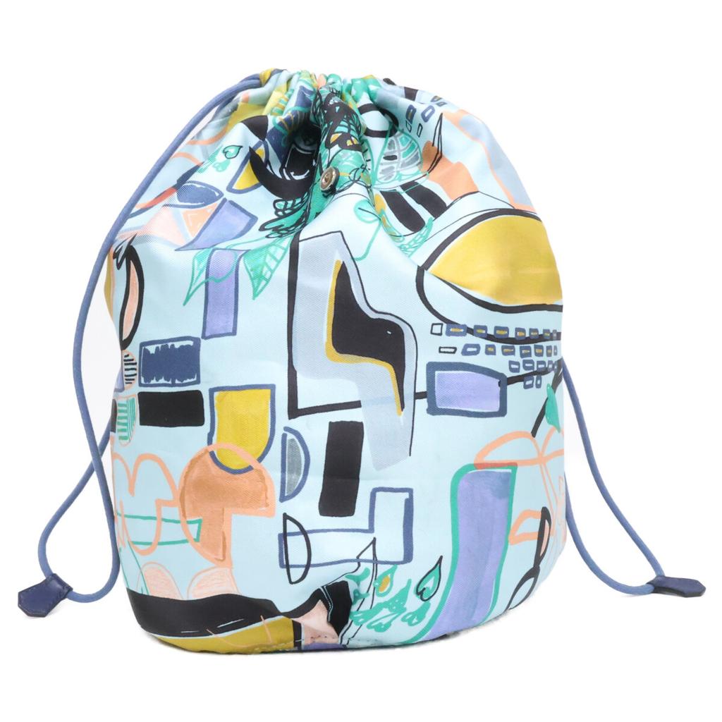 HERMES X-stamped Modernism Tropical Musardine Pouch Silk Drawstring Bag Pouch blueUsed