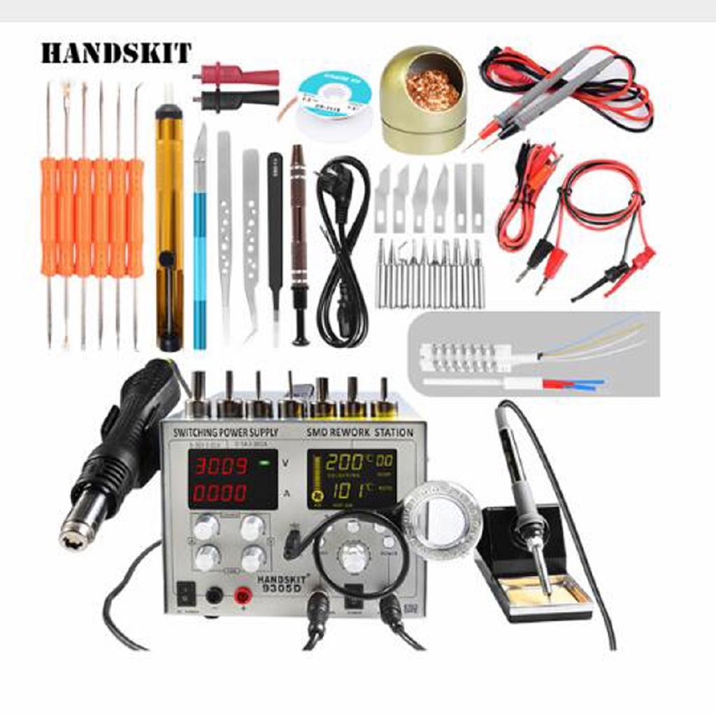 9305D USB Hot Air Rework Station + Soldering Iron Station + 30V 5A DC Switching Power Supply + DC 5V 2A 4 In 1 110V/220V