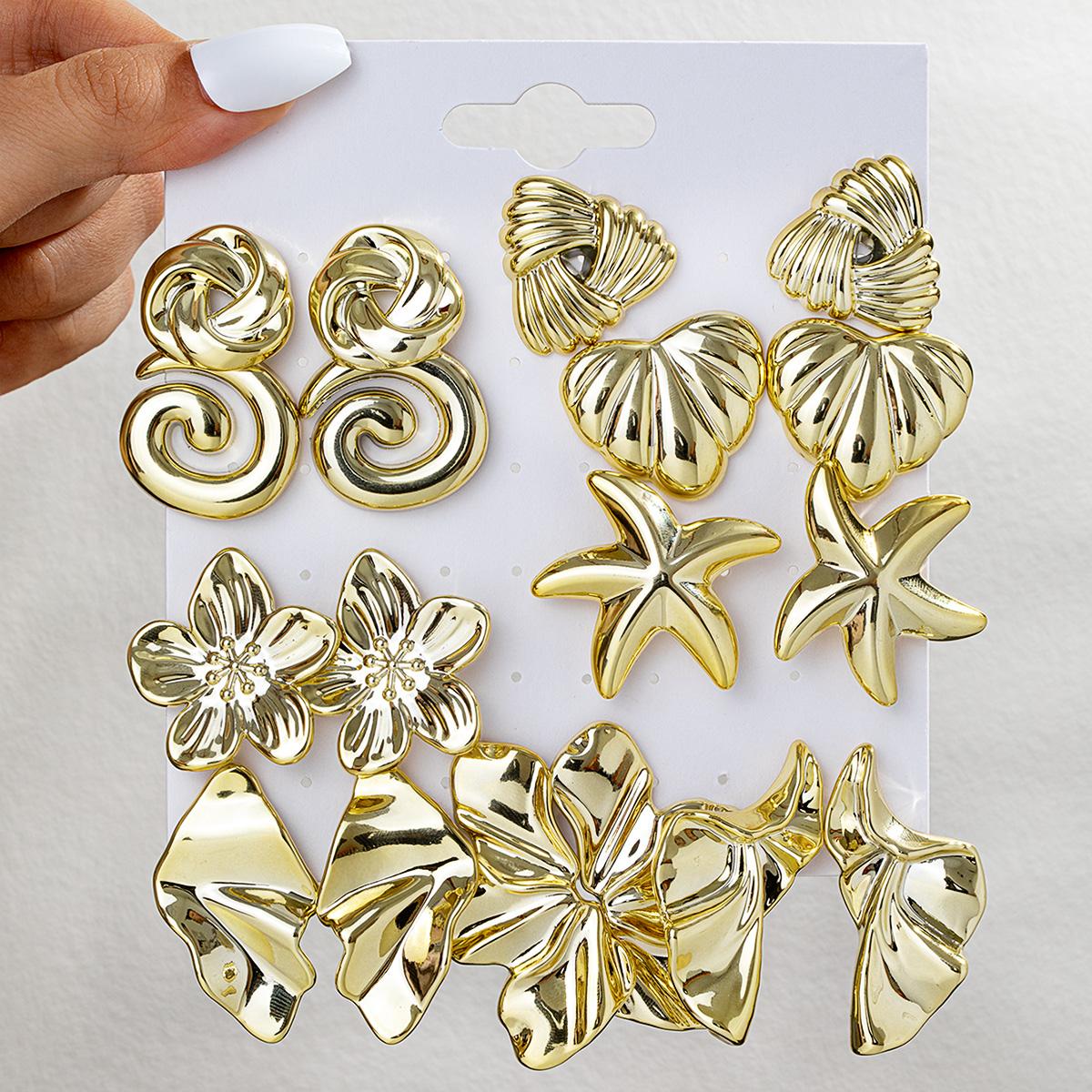 

9 pairs of CCB pleated petal heart-shaped earrings set, geometric spiral flower starfish women s earrings
